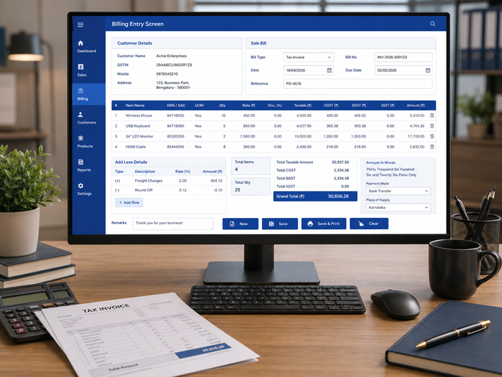 Tabco Tech GST billing entry software screen