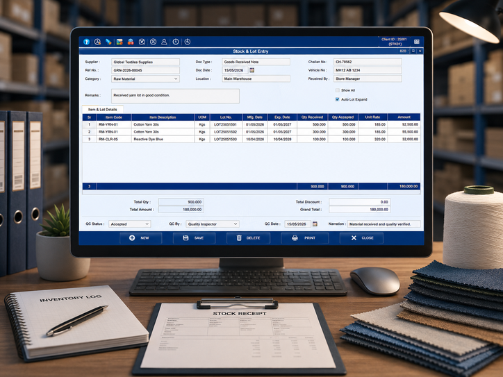 Tabco Tech stock and lot entry software screen