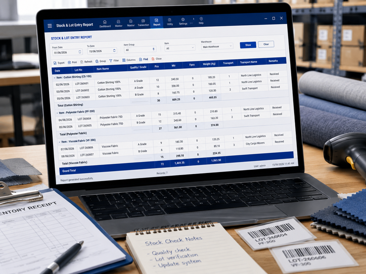 Tabco Tech stock and lot report software screen